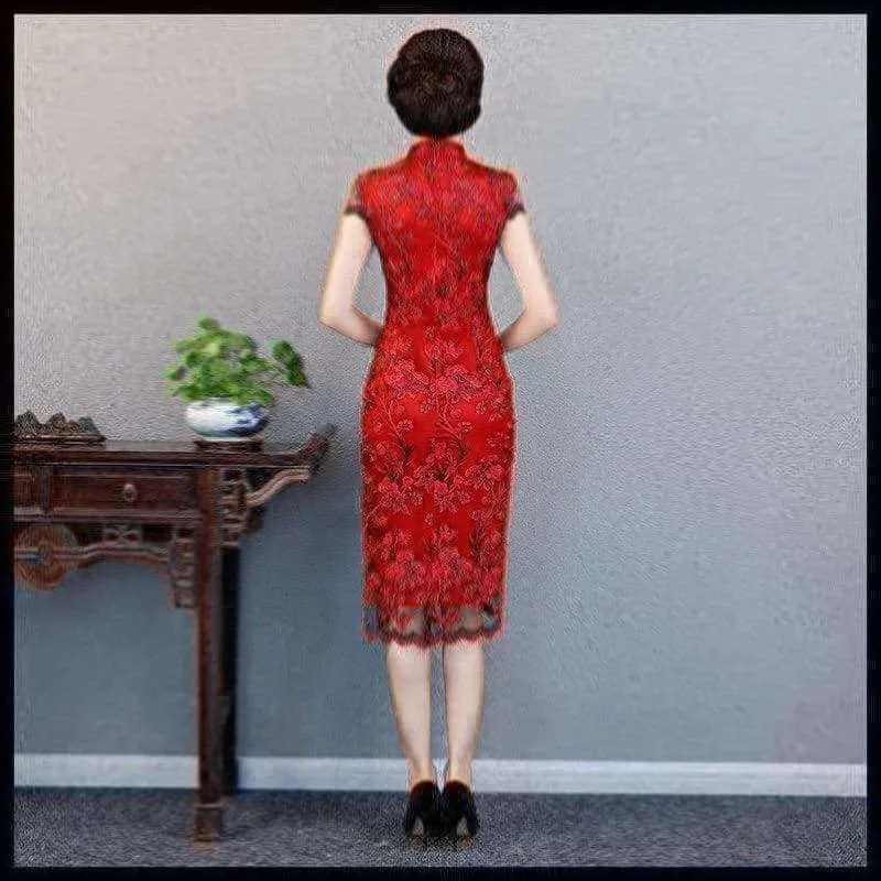 Winnal Floral Lace Cheongsam Dress