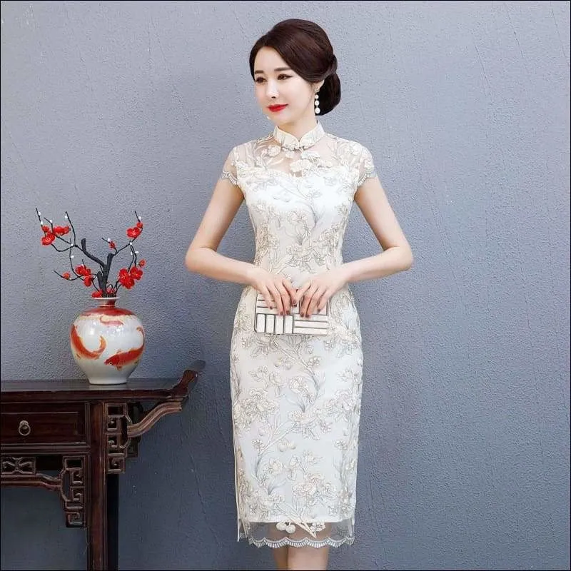 Winnal Floral Lace Cheongsam Dress