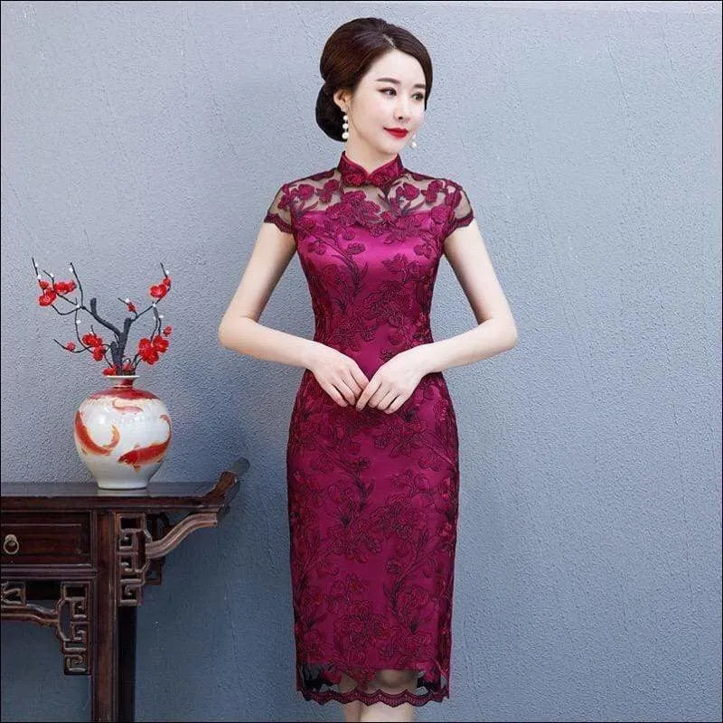 Winnal Floral Lace Cheongsam Dress