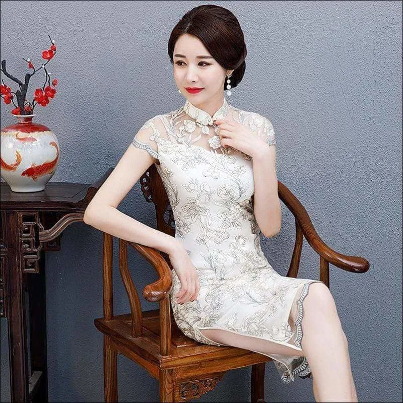 Winnal Floral Lace Cheongsam Dress