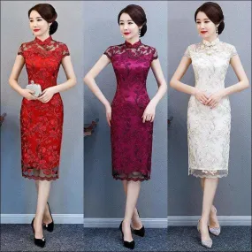 Winnal Floral Lace Cheongsam Dress