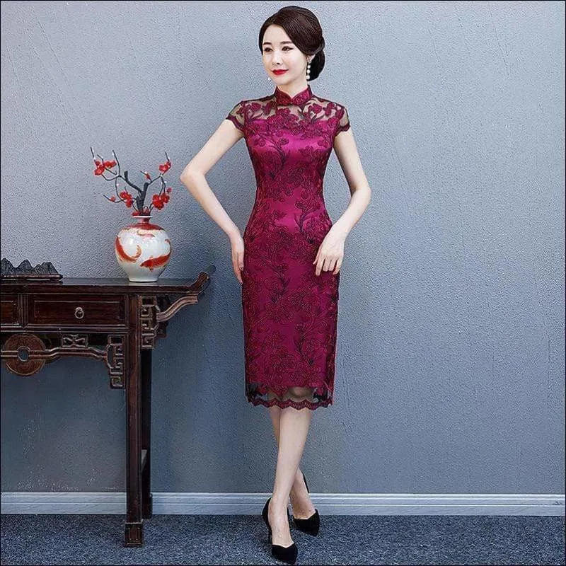 Winnal Floral Lace Cheongsam Dress