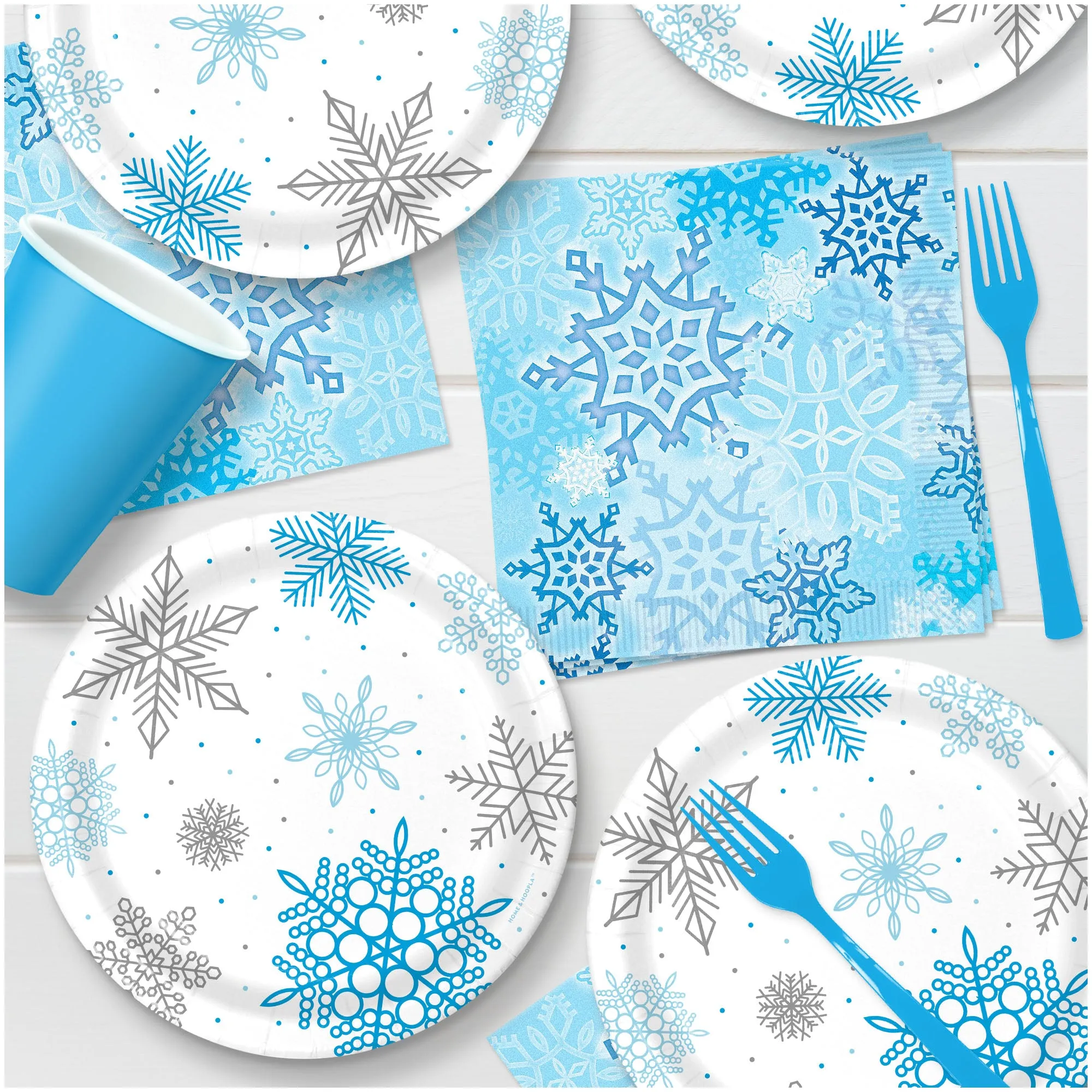 Winter Snowflake Paper Dessert Plates and Luncheon Napkins - Frozen Party Decorations and Snow Princess Party Supplies (Serves 16)