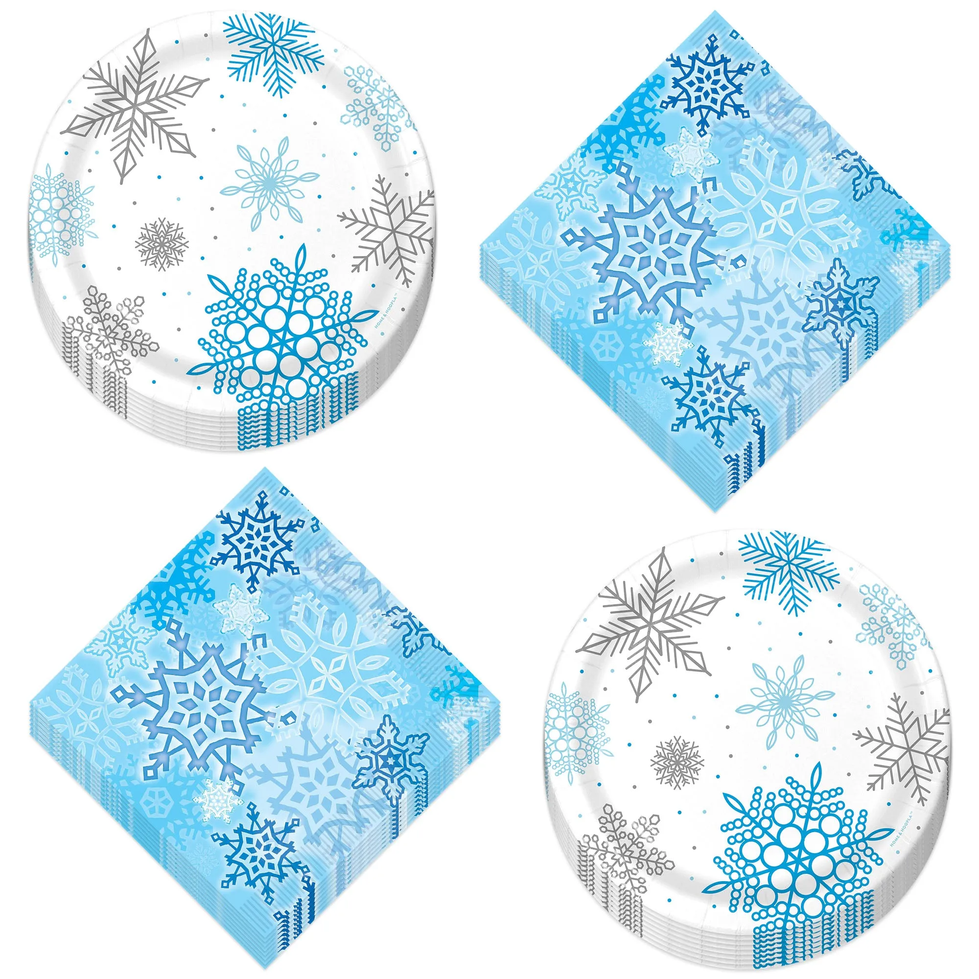 Winter Snowflake Paper Dessert Plates and Luncheon Napkins - Frozen Party Decorations and Snow Princess Party Supplies (Serves 16)