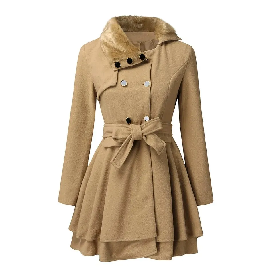 Women Coats Vintage Double Breasted Belt Slim Jackets Autumn Winter Korean Coat B-331125