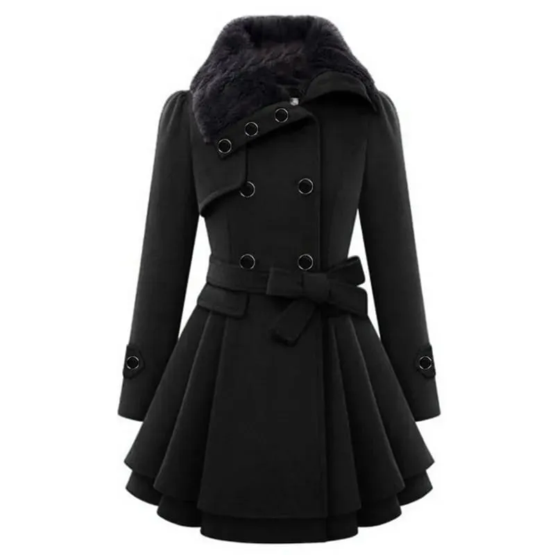 Women Coats Vintage Double Breasted Belt Slim Jackets Autumn Winter Korean Coat B-331125