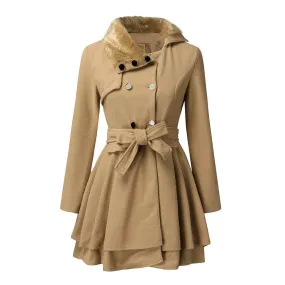 Women Coats Vintage Double Breasted Belt Slim Jackets Autumn Winter Korean Coat B-331125