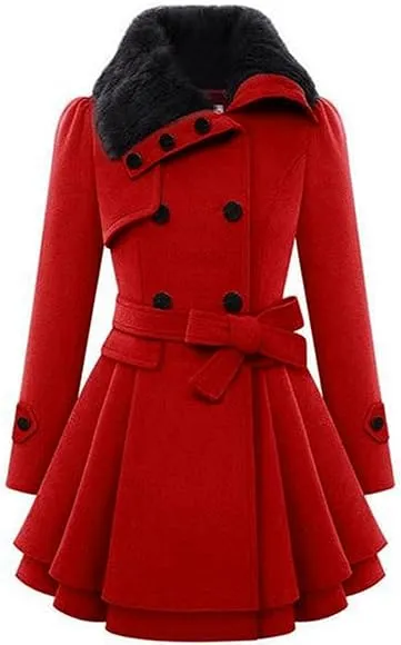 Women Coats Vintage Double Breasted Belt Slim Jackets Autumn Winter Korean Coat B-331125