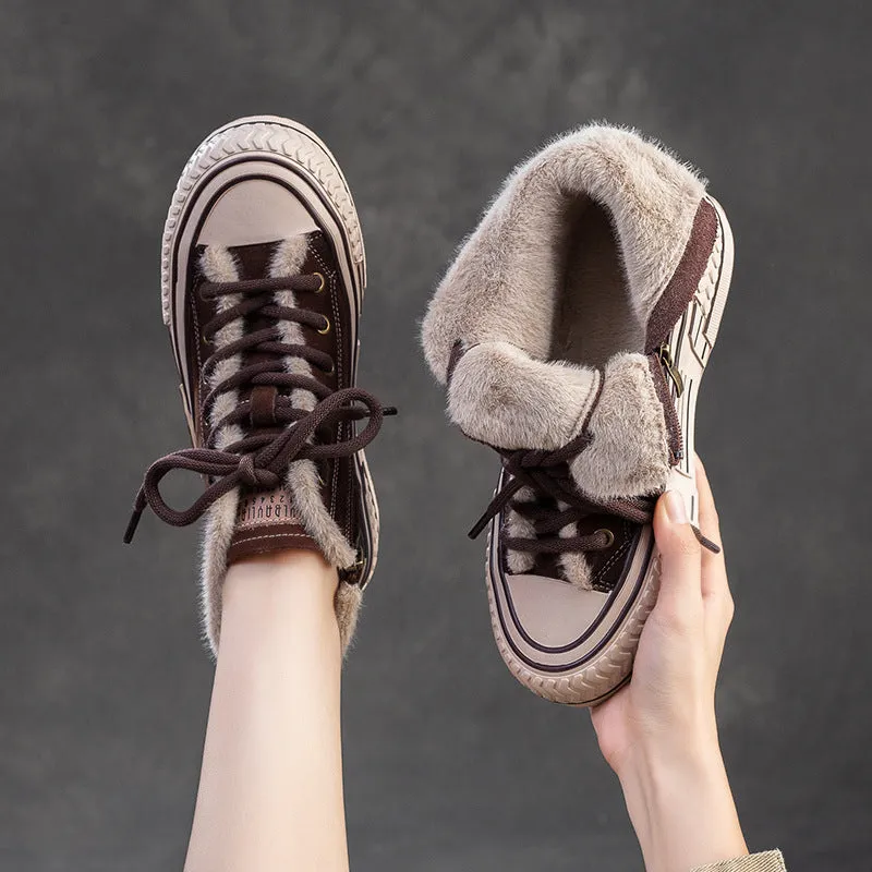 Women Fashion Leather Warm Furred Casual Shoes