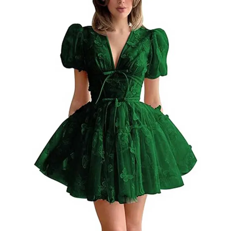 Women Mini Tulle Prom Dress Flower Embroidery Dress Short Formal Homecoming Dresses