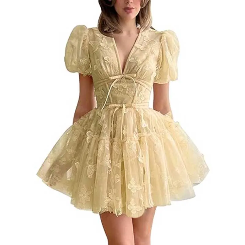 Women Mini Tulle Prom Dress Flower Embroidery Dress Short Formal Homecoming Dresses