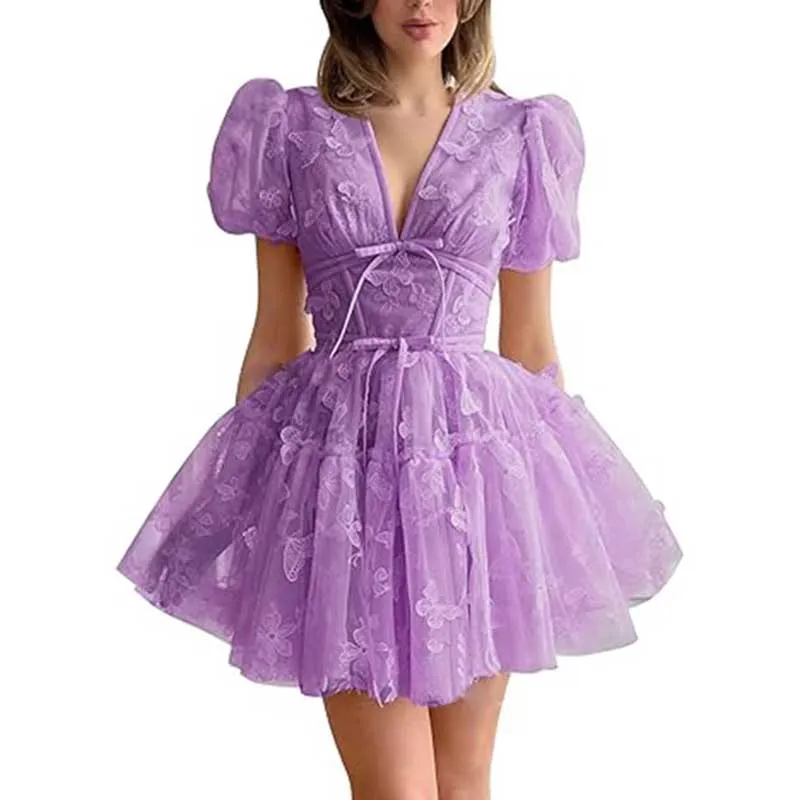 Women Mini Tulle Prom Dress Flower Embroidery Dress Short Formal Homecoming Dresses