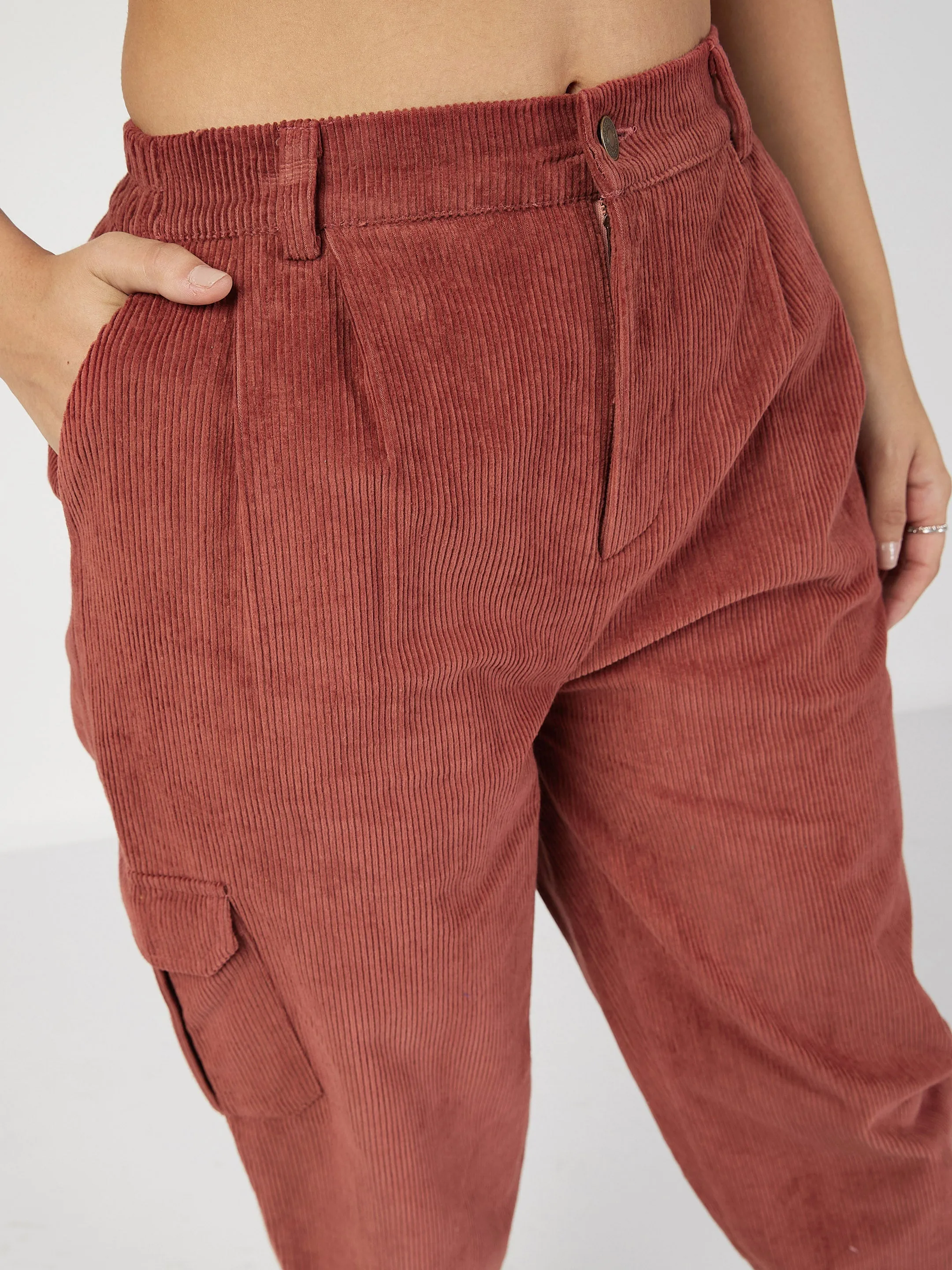 Women Rust Corduroy Carrot Fit Pants