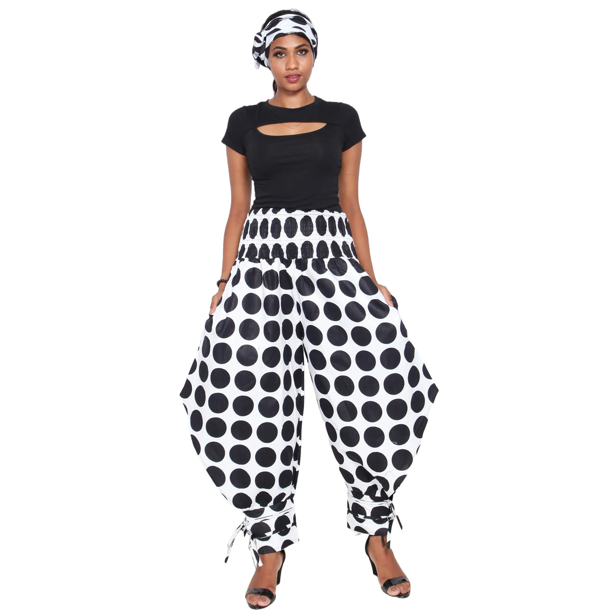 Women's High Waisted Printed Baggy Pants With Tie - FI-140