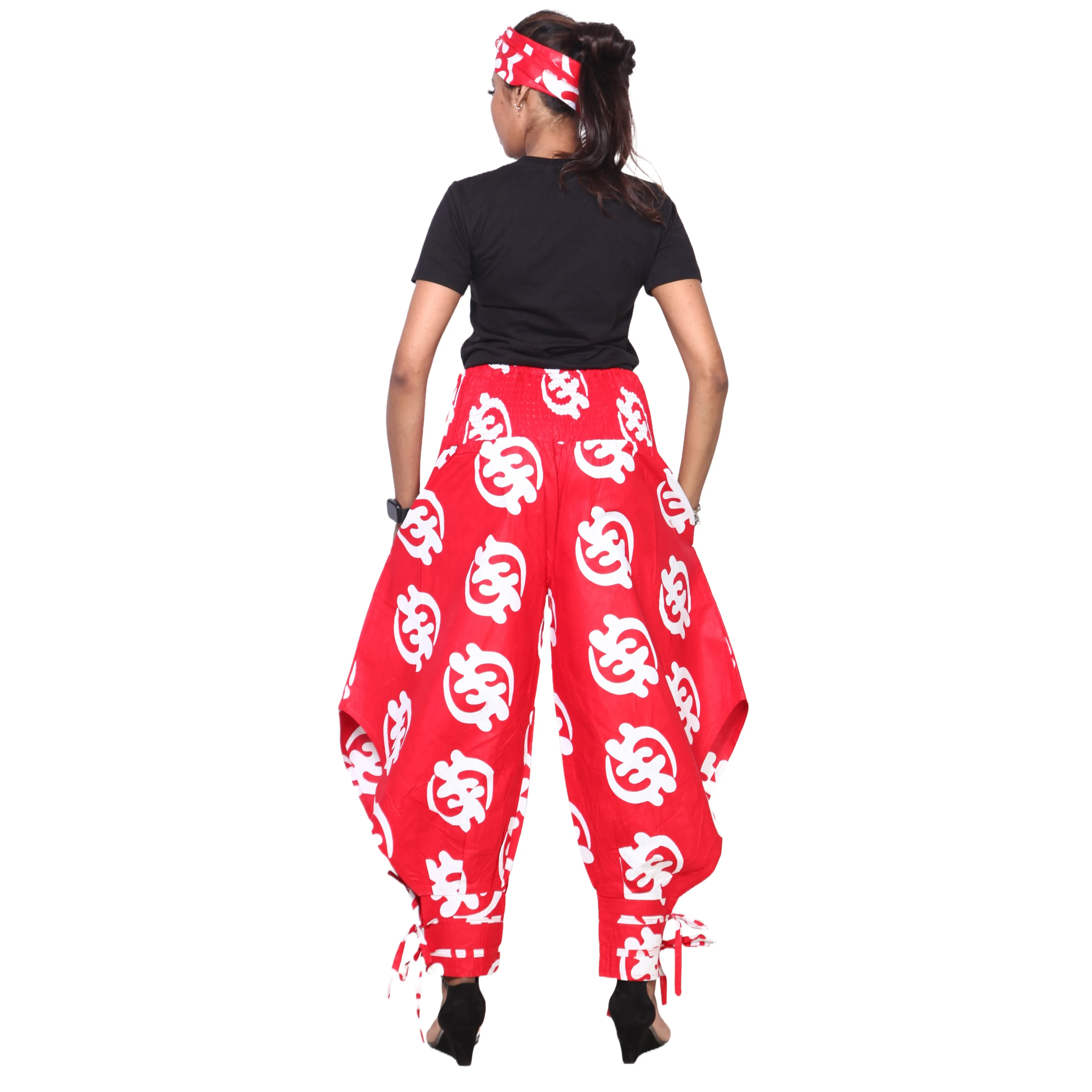 Women's High Waisted Printed Baggy Pants With Tie - FI-140