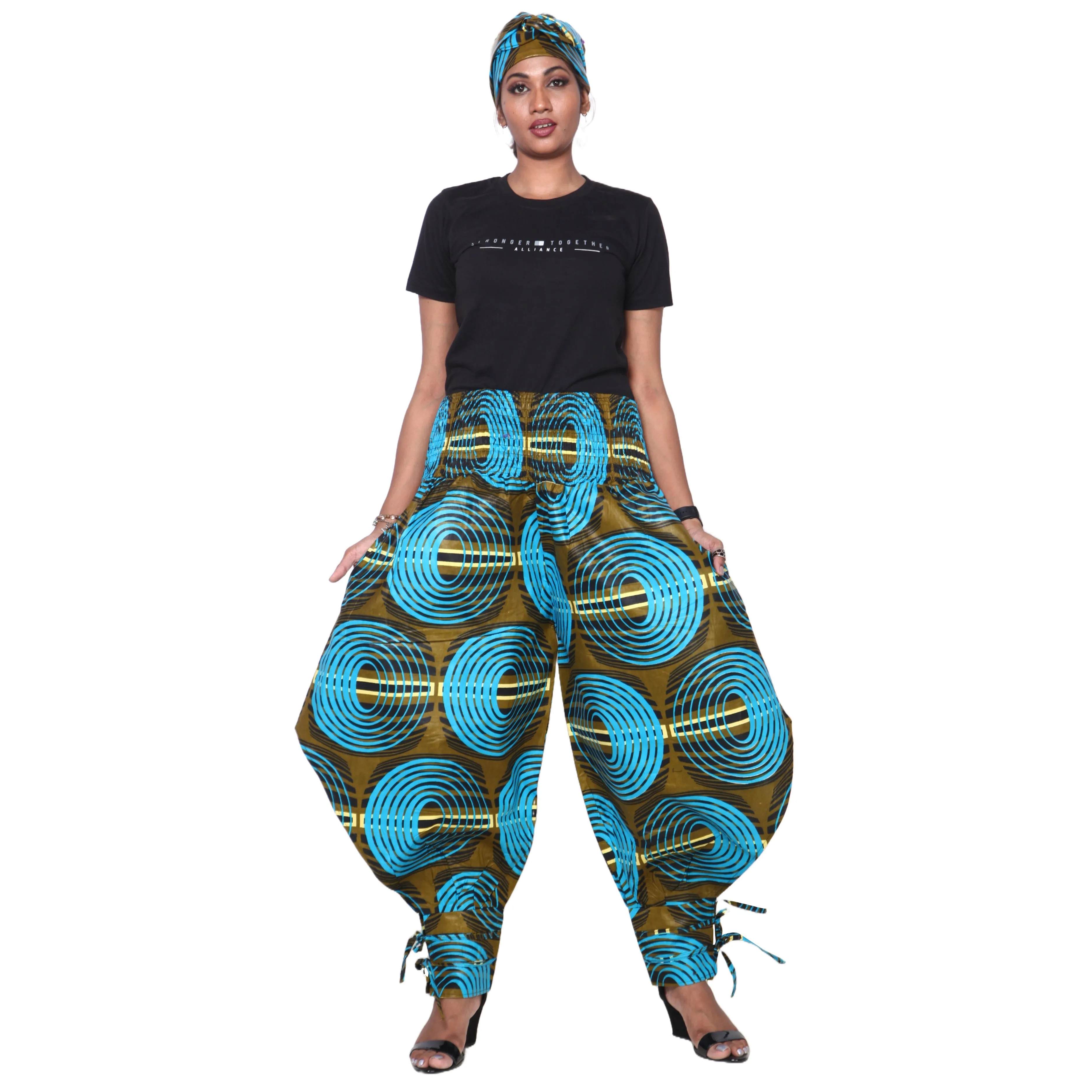 Women's High Waisted Printed Baggy Pants With Tie - FI-140