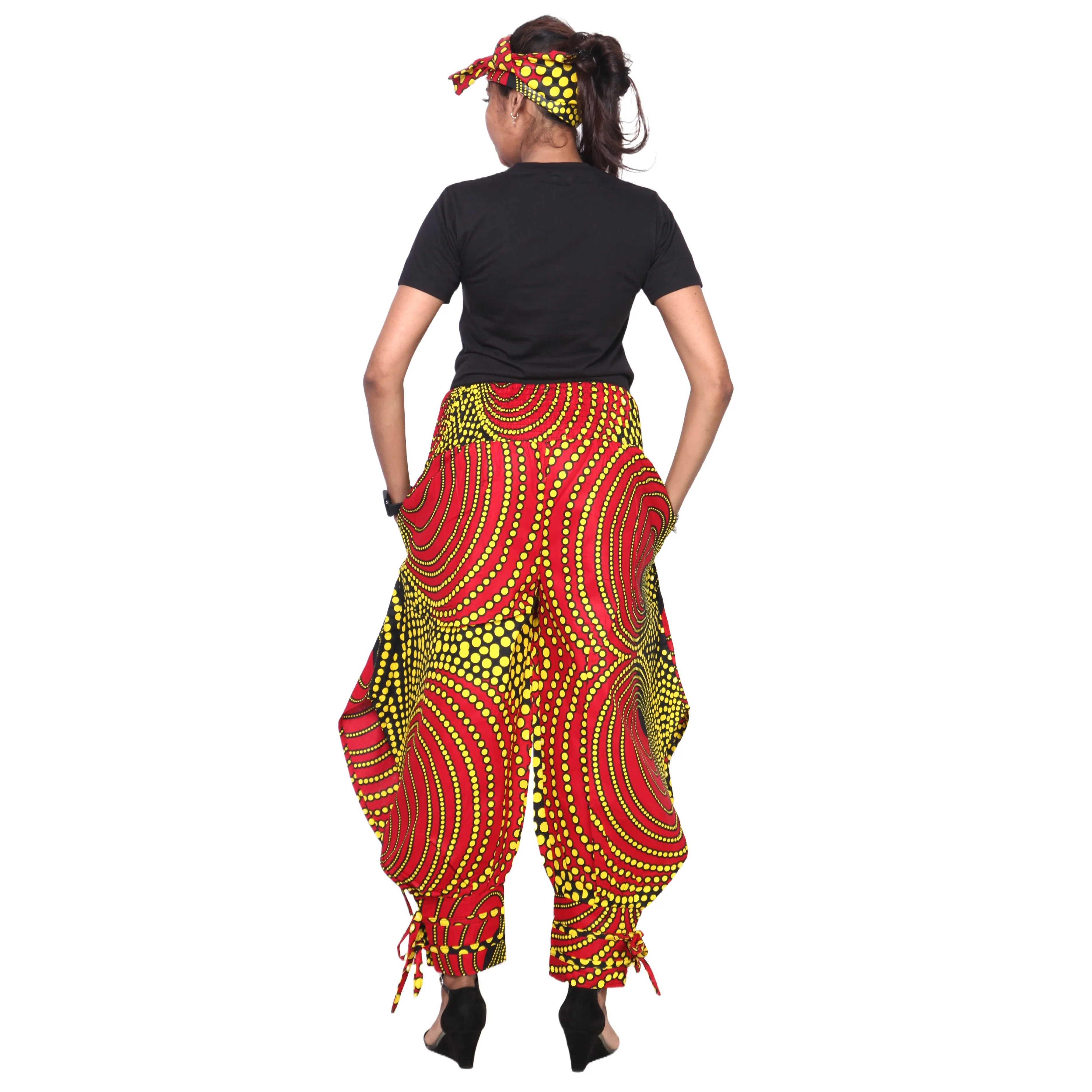 Women's High Waisted Printed Baggy Pants With Tie - FI-140