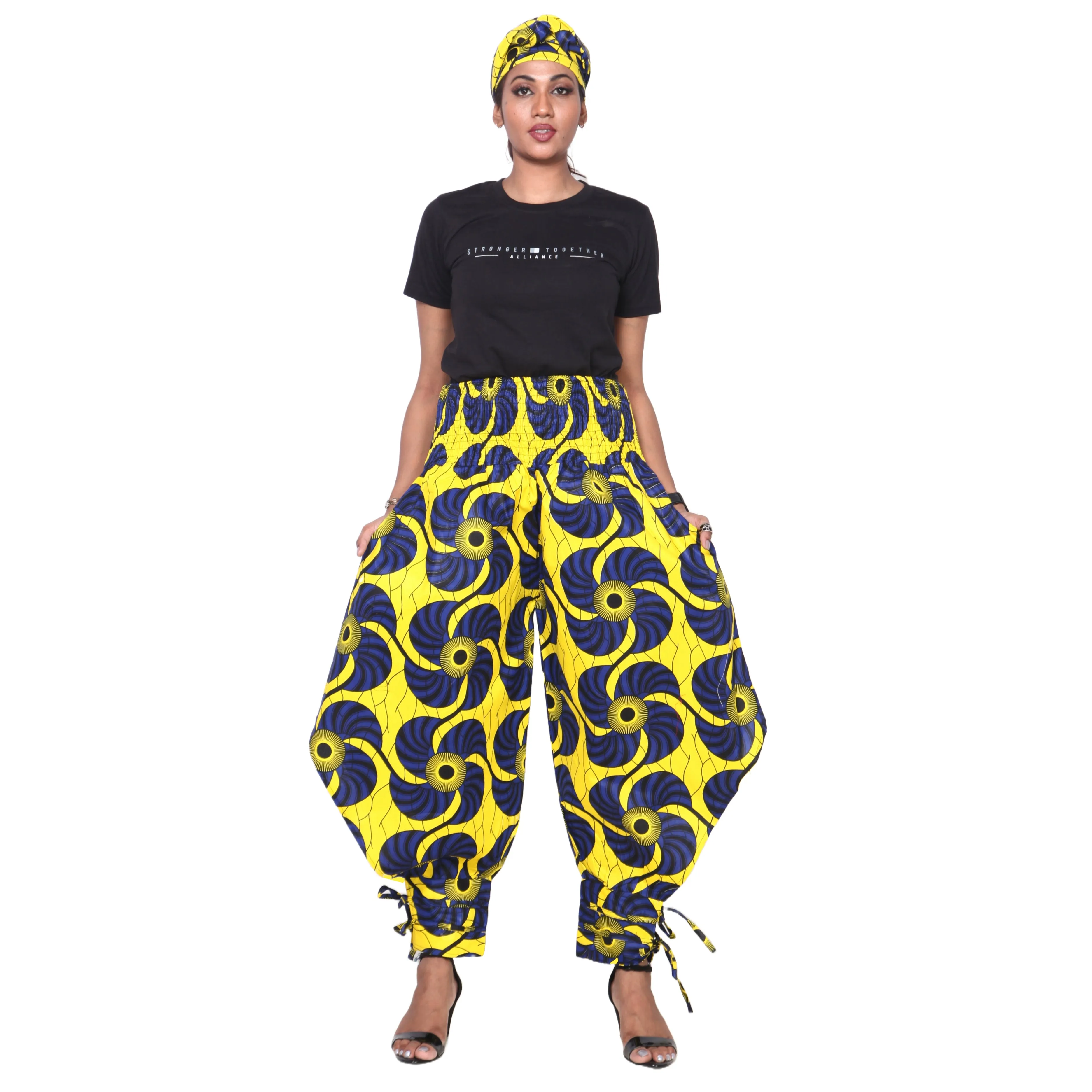 Women's High Waisted Printed Baggy Pants With Tie - FI-140