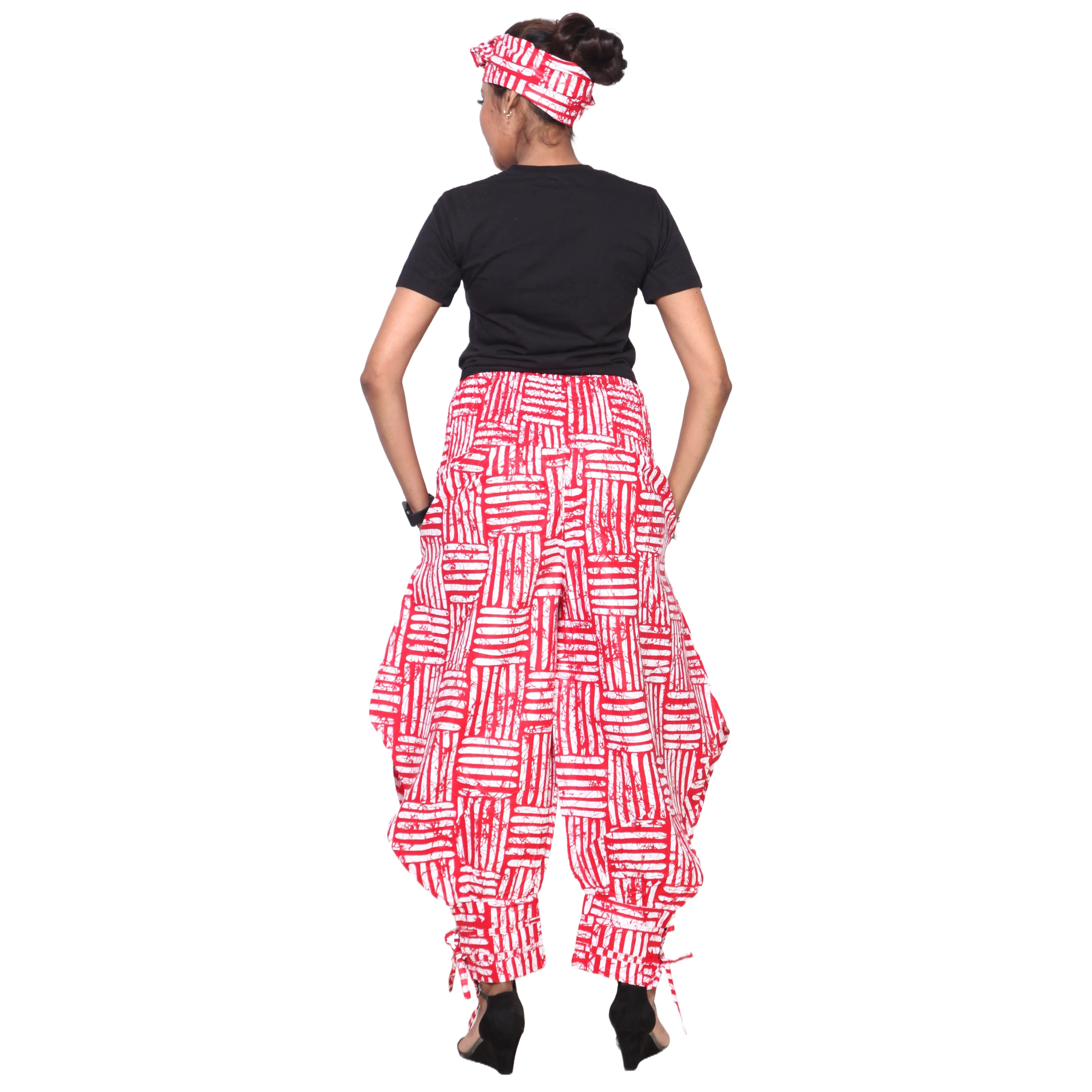 Women's High Waisted Printed Baggy Pants With Tie - FI-140