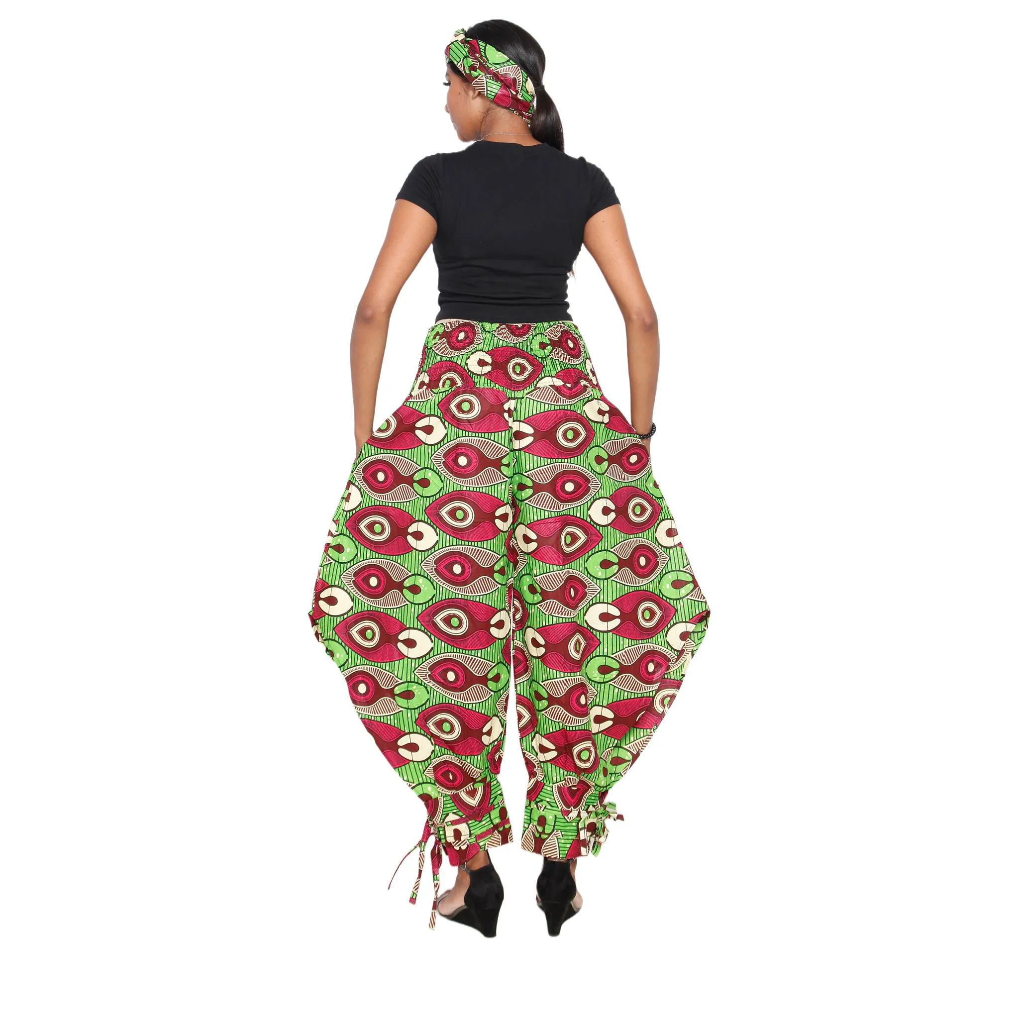 Women's High Waisted Printed Baggy Pants With Tie - FI-140