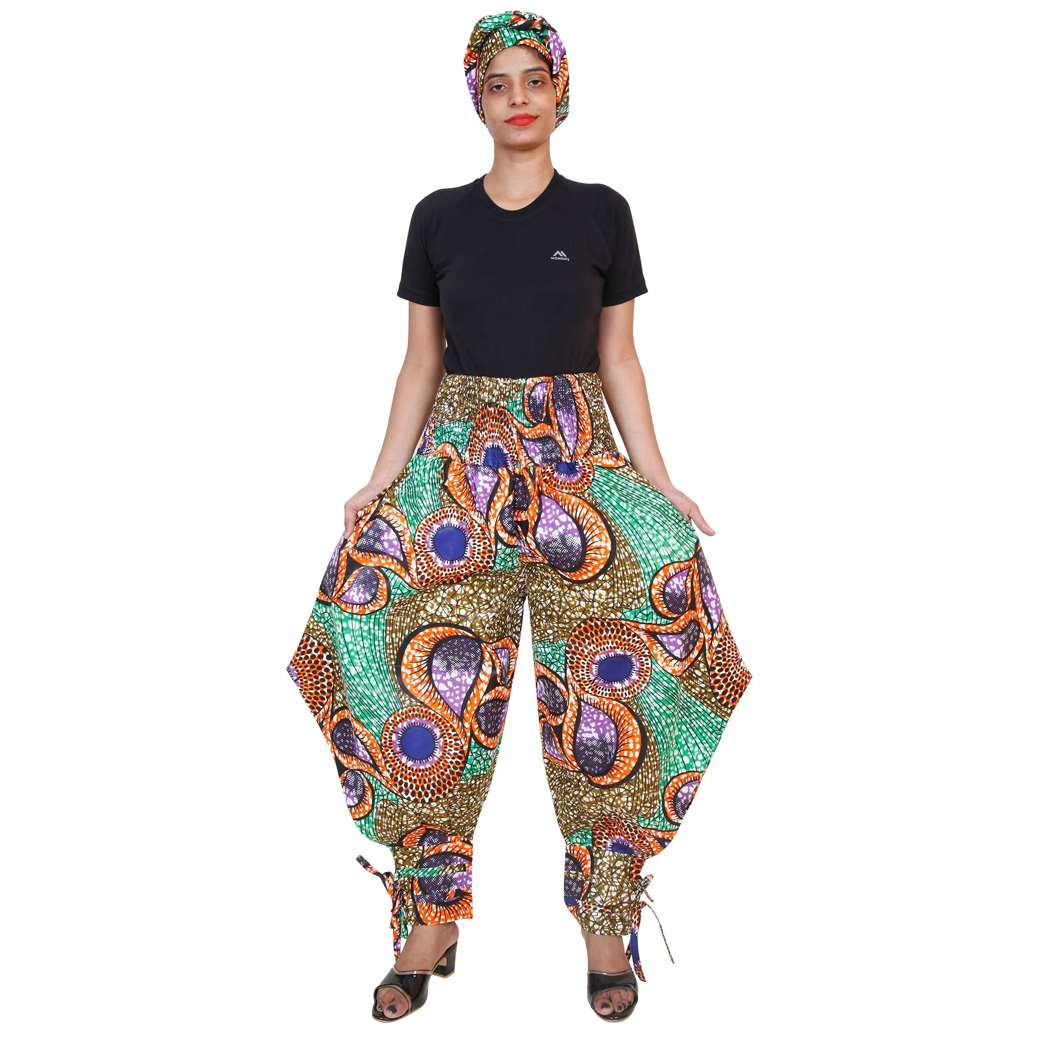 Women's High Waisted Printed Baggy Pants With Tie - FI-140