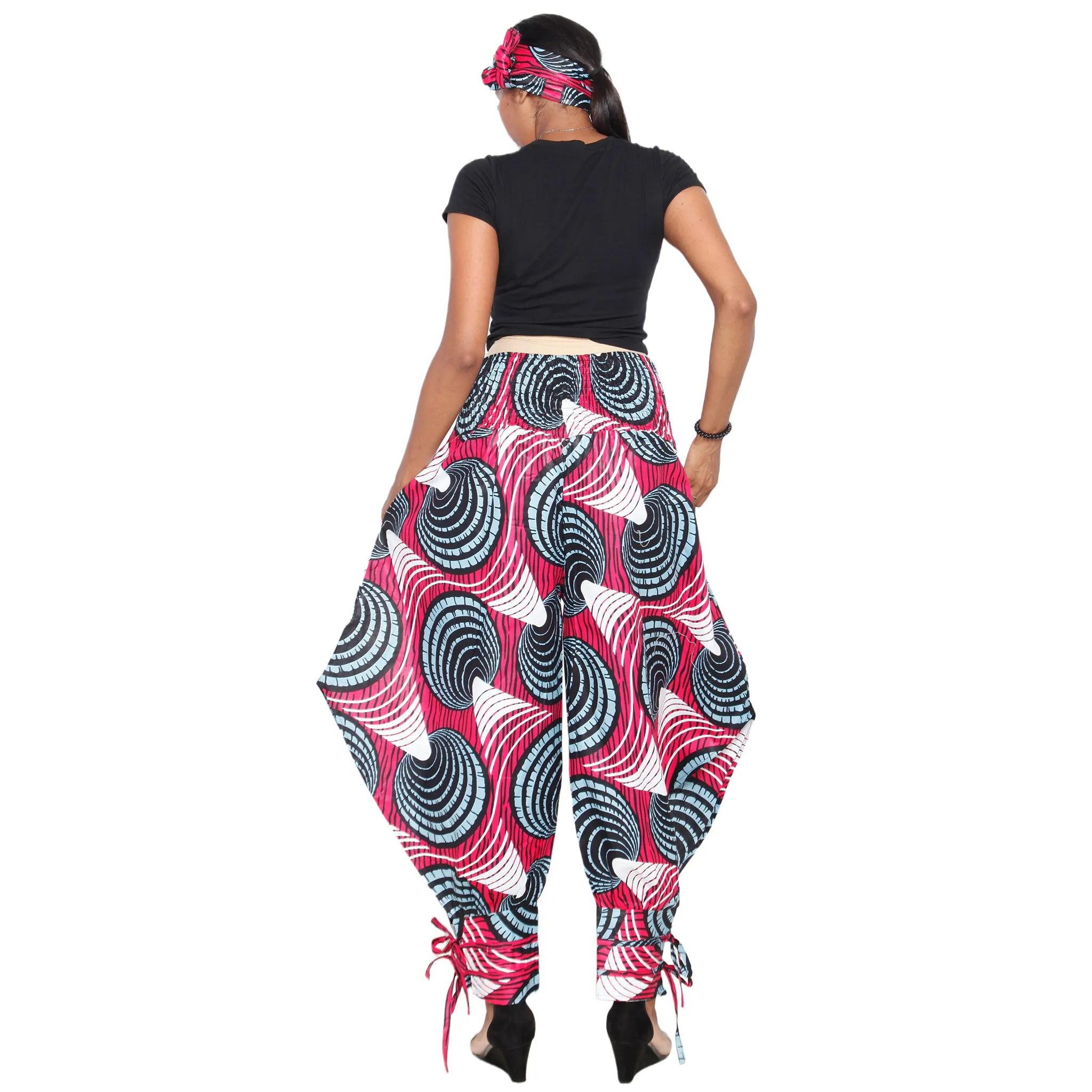 Women's High Waisted Printed Baggy Pants With Tie - FI-140