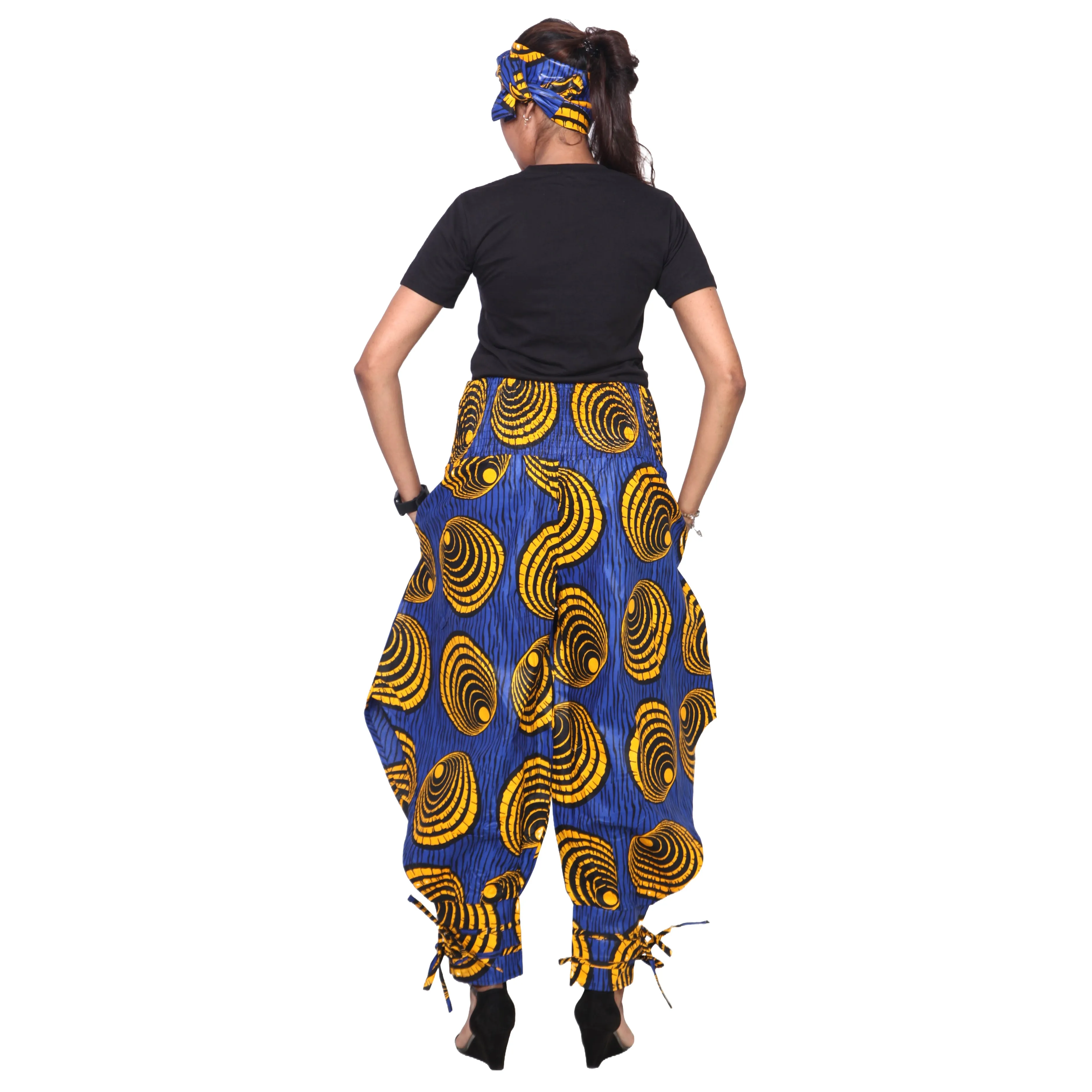 Women's High Waisted Printed Baggy Pants With Tie - FI-140