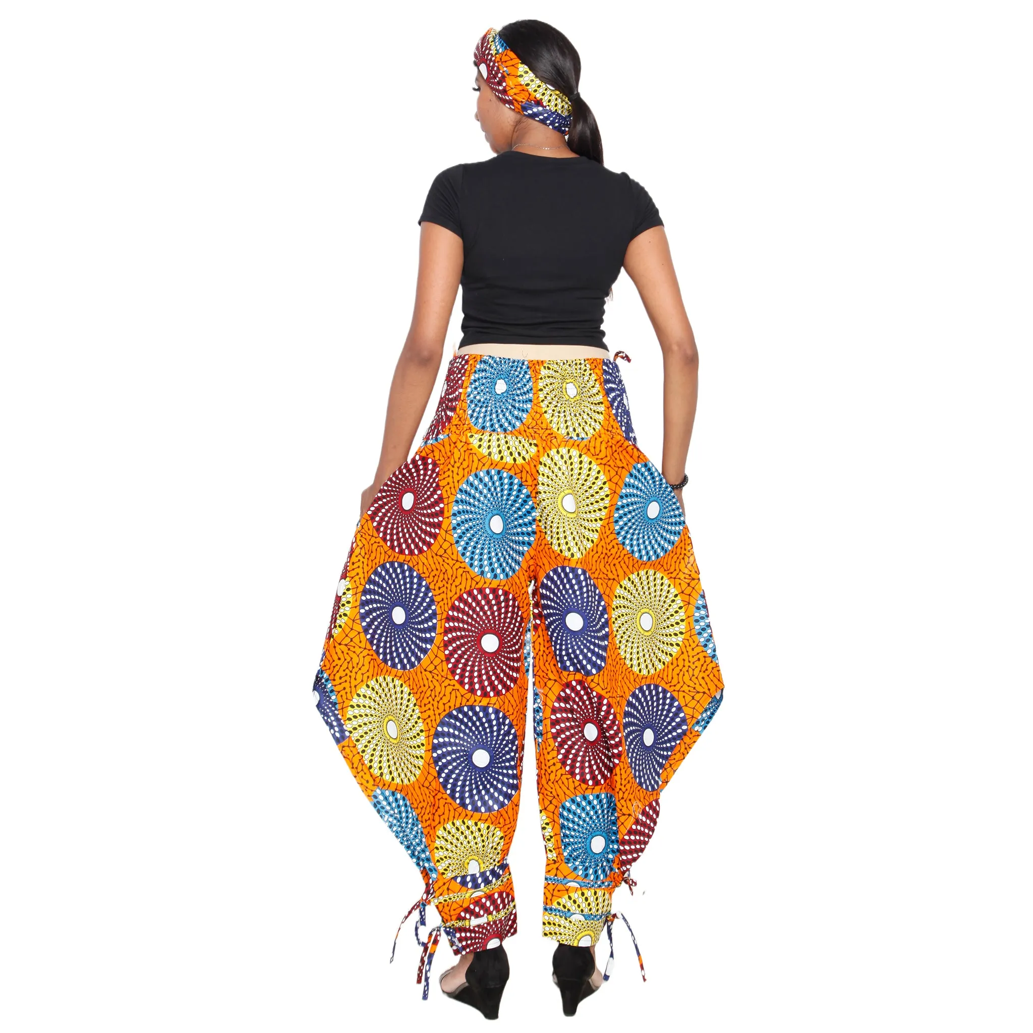 Women's High Waisted Printed Baggy Pants With Tie - FI-140