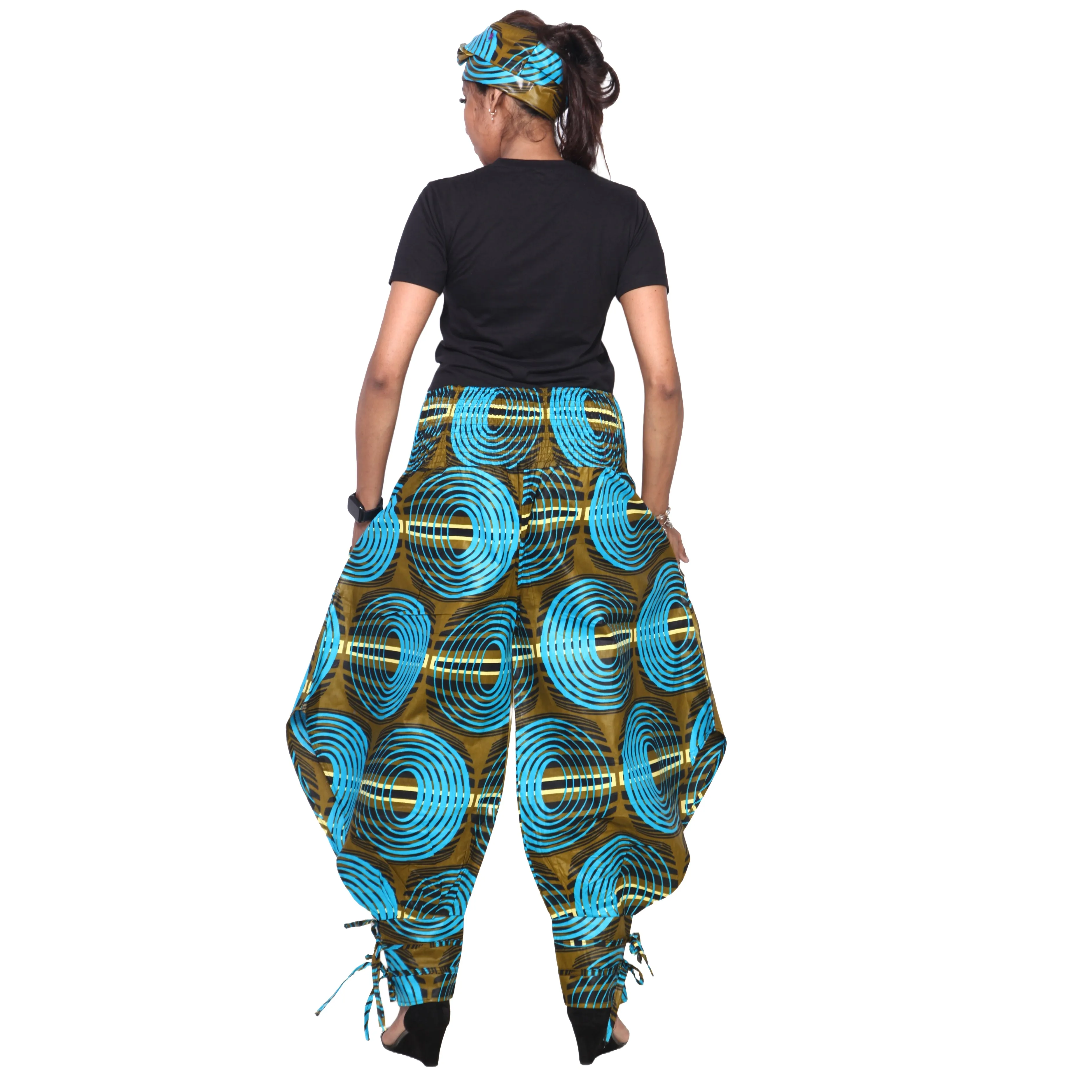 Women's High Waisted Printed Baggy Pants With Tie - FI-140