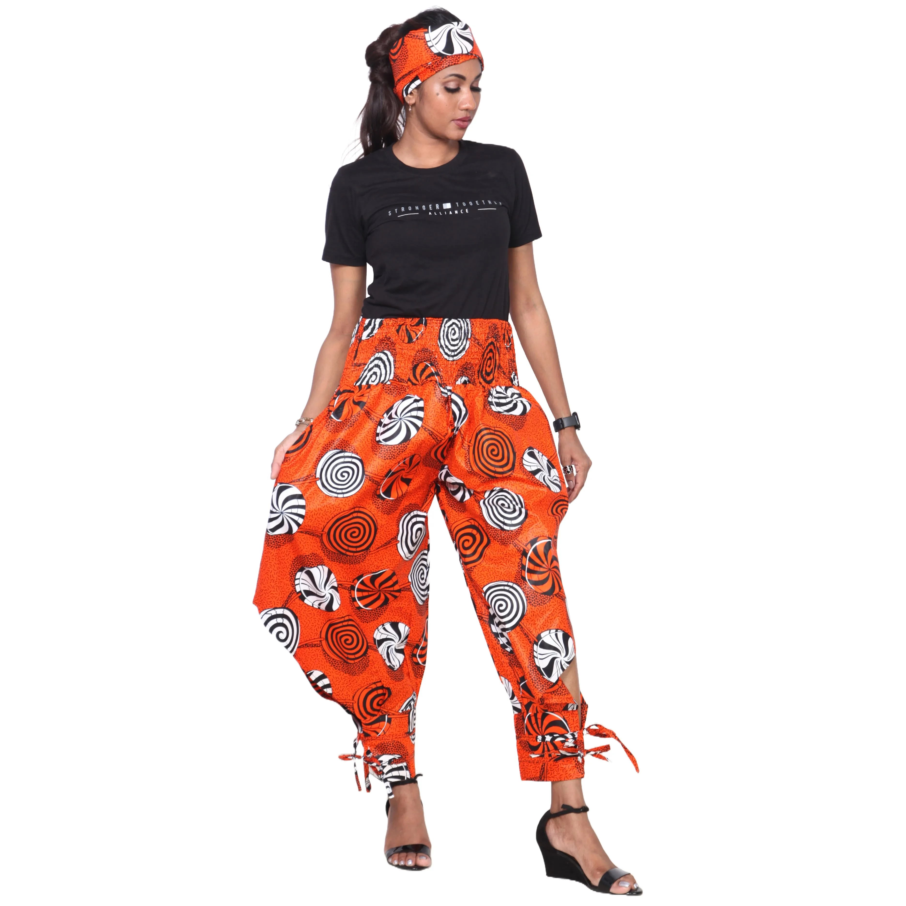 Women's High Waisted Printed Baggy Pants With Tie - FI-140