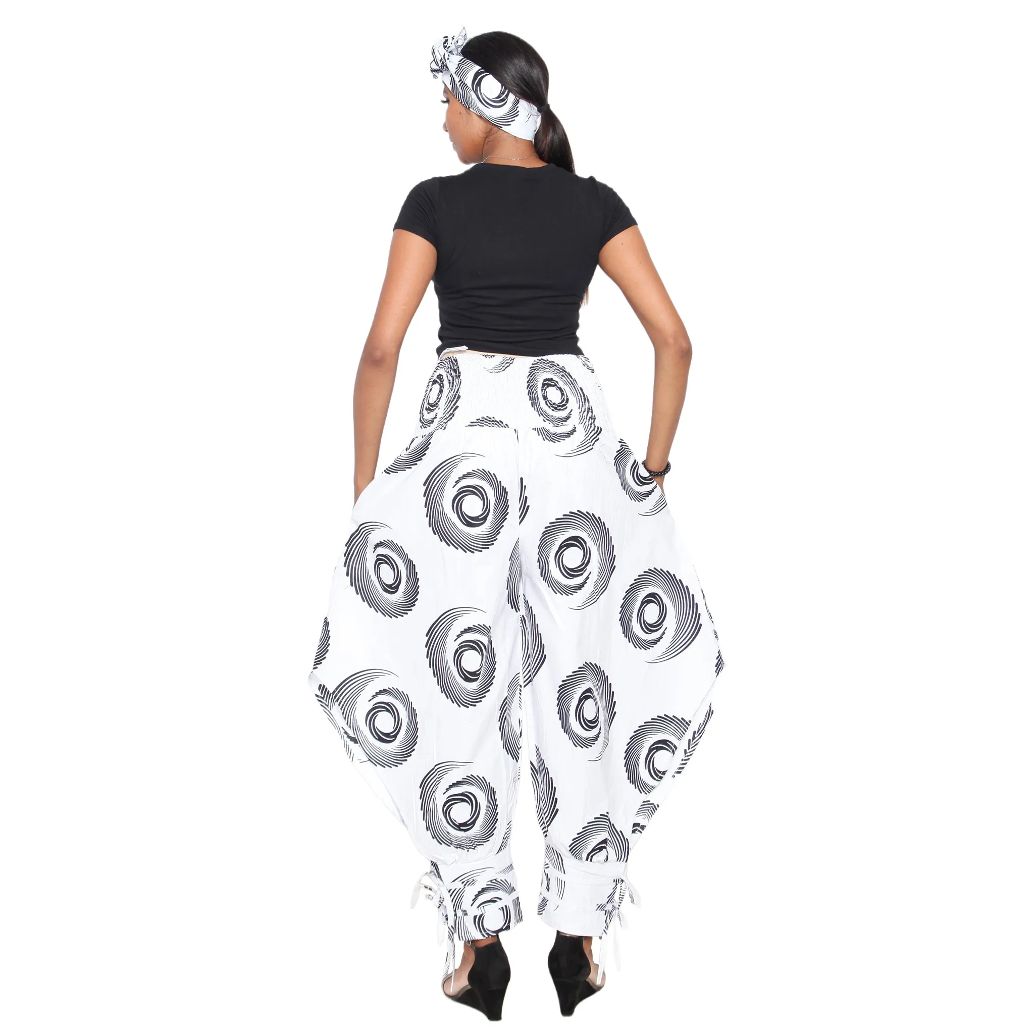 Women's High Waisted Printed Baggy Pants With Tie - FI-140