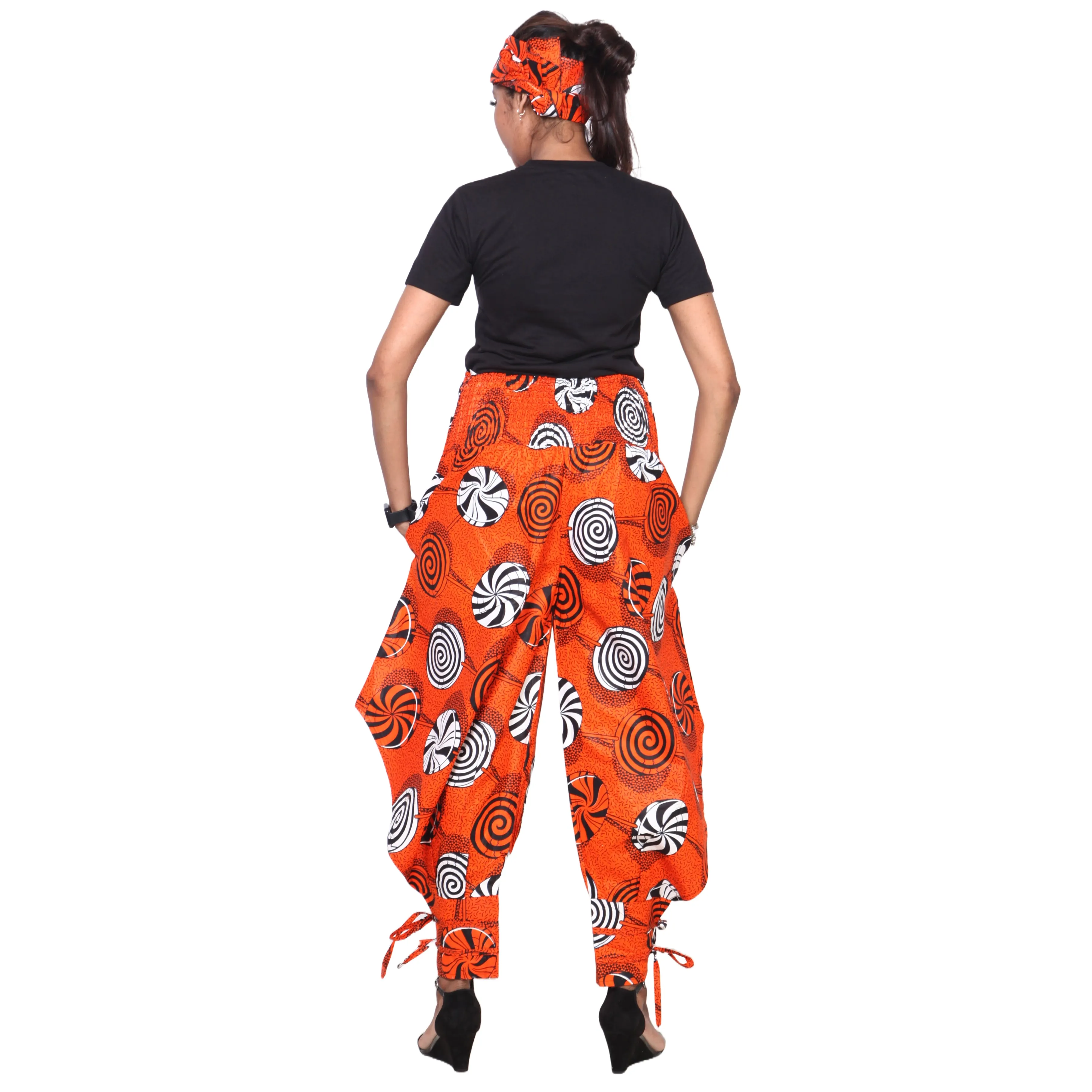 Women's High Waisted Printed Baggy Pants With Tie - FI-140