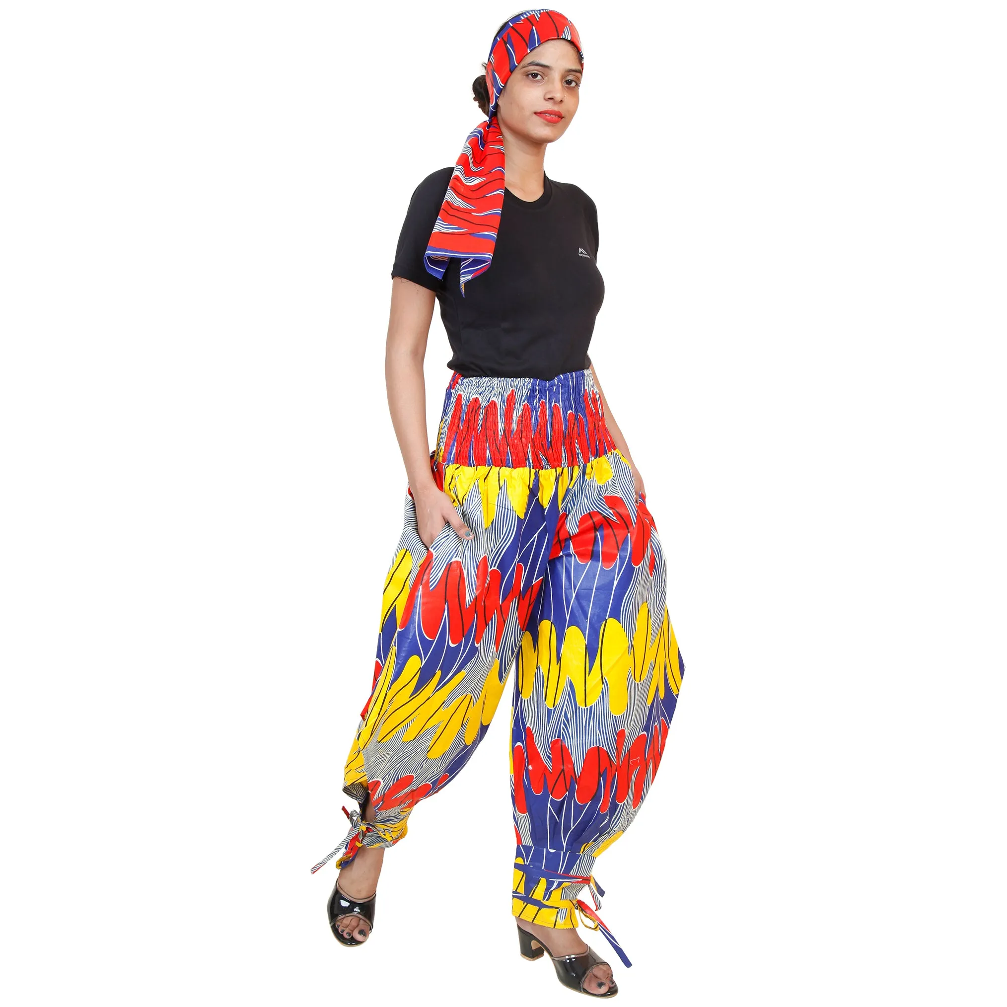 Women's High Waisted Printed Baggy Pants With Tie - FI-140