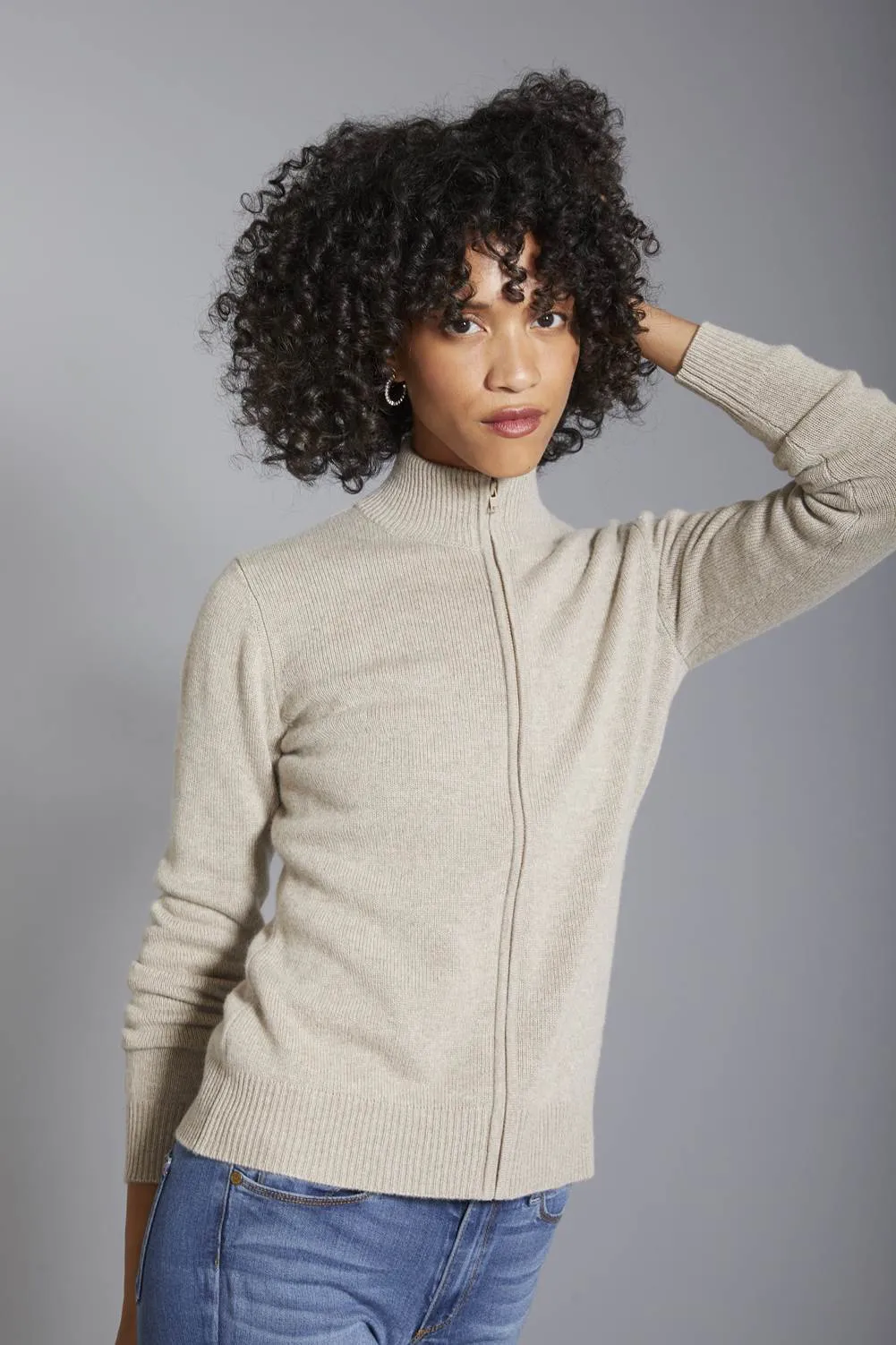 Women's Mock Turtleneck Cashmere Cardigan Sweater