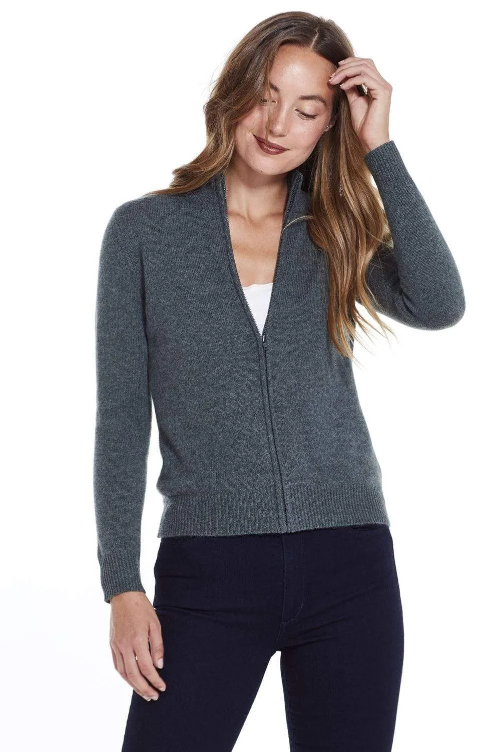 Women's Mock Turtleneck Cashmere Cardigan Sweater