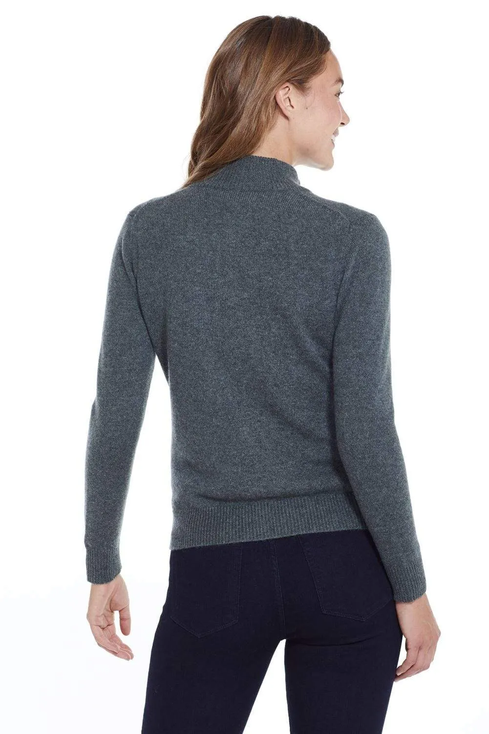 Women's Mock Turtleneck Cashmere Cardigan Sweater