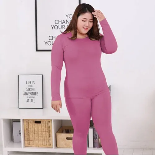 Women's Plus Size Long Sleeve Thermal Underwear Top and Pant Set