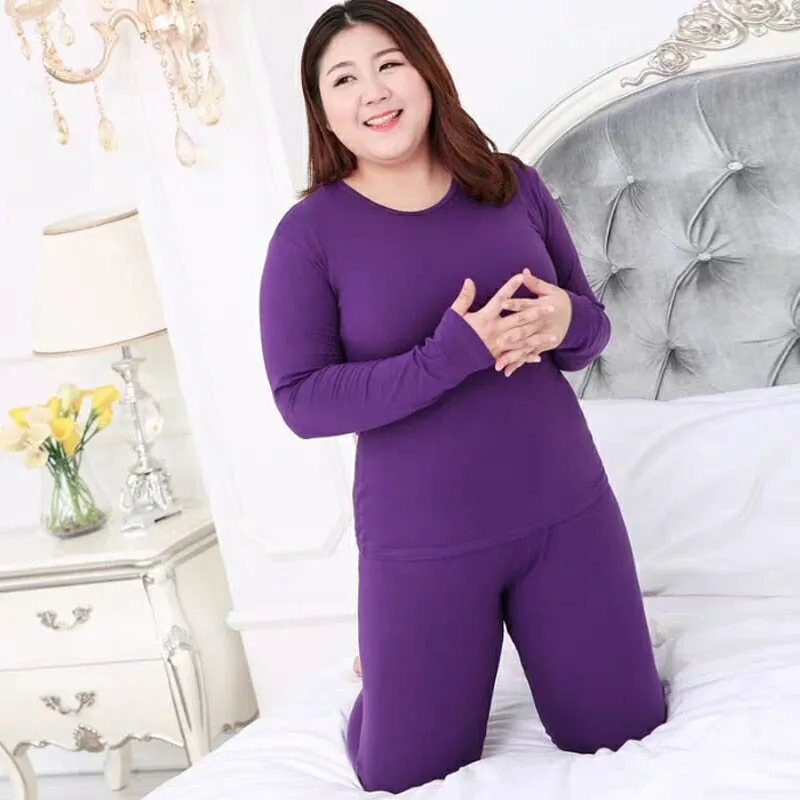 Women's Plus Size Long Sleeve Thermal Underwear Top and Pant Set