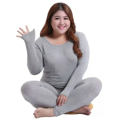 Women's Plus Size Long Sleeve Thermal Underwear Top and Pant Set