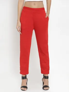 Women'S Red Woolen Pencil Pant