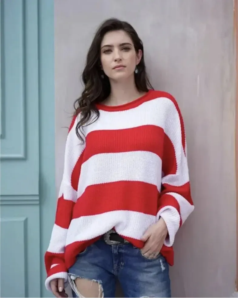 Women's sweater women's striped colorblock sweater