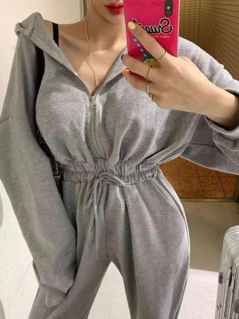 Women's Zipper Hooded Wide Leg Jumpsuit