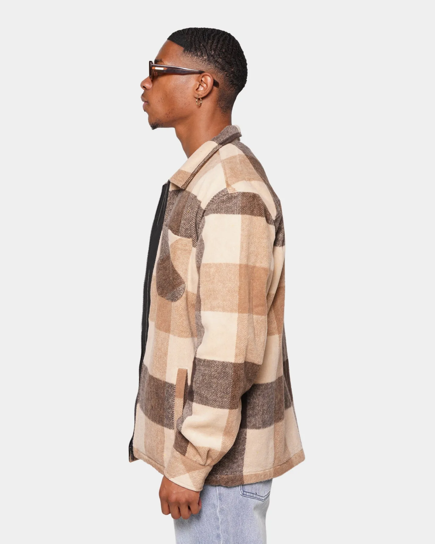 XXIII Vitus Zip Up Flannel Shacket Brown/Cream