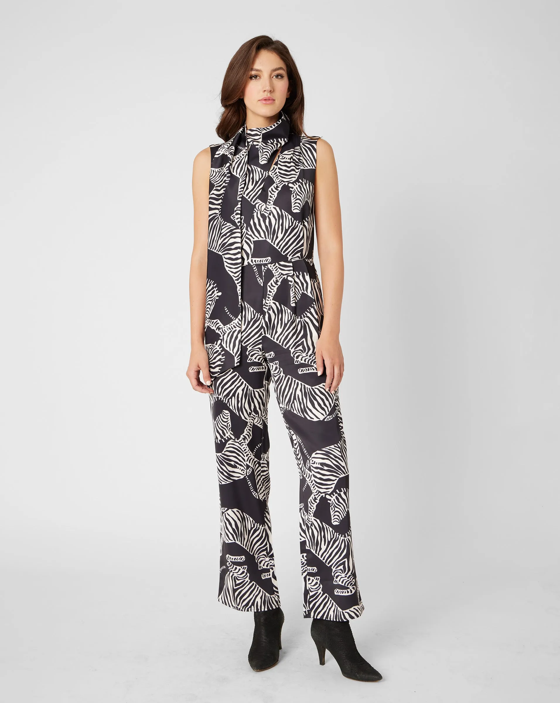 Zebra Print Scarf Neck Jumpsuit