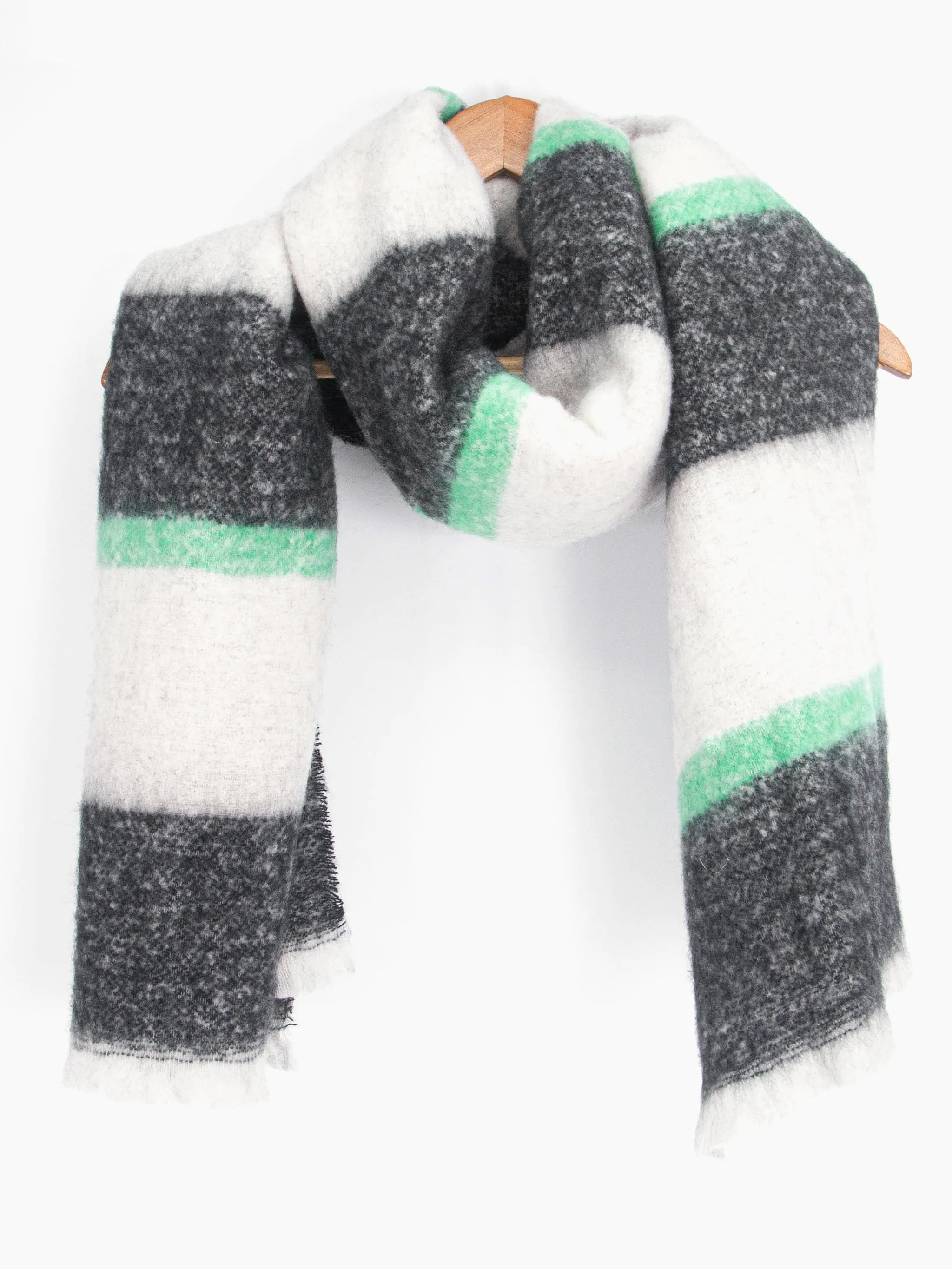 Zola Midweight scarf - Black/Mint, Block Stripe