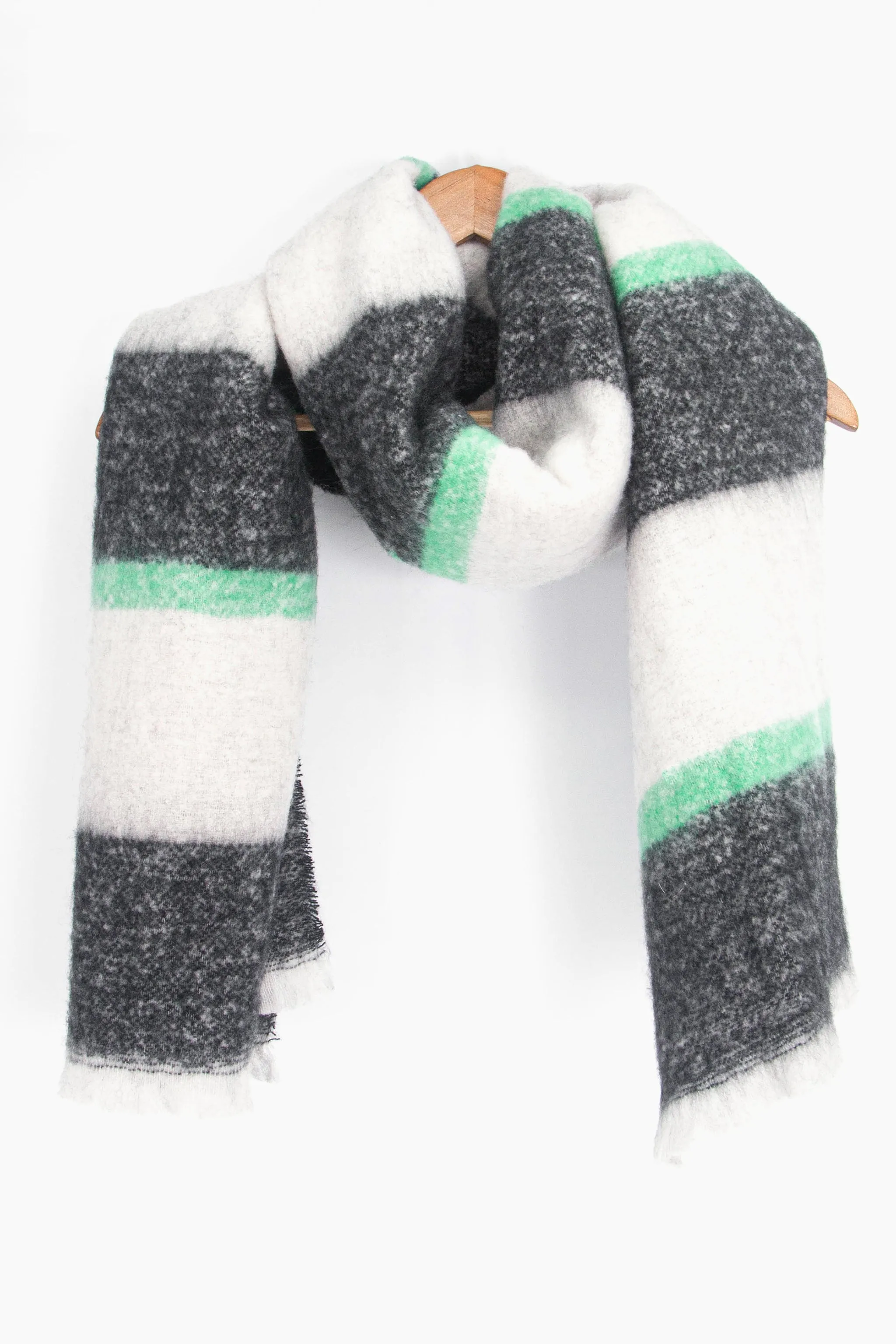 Zola Midweight scarf - Black/Mint, Block Stripe