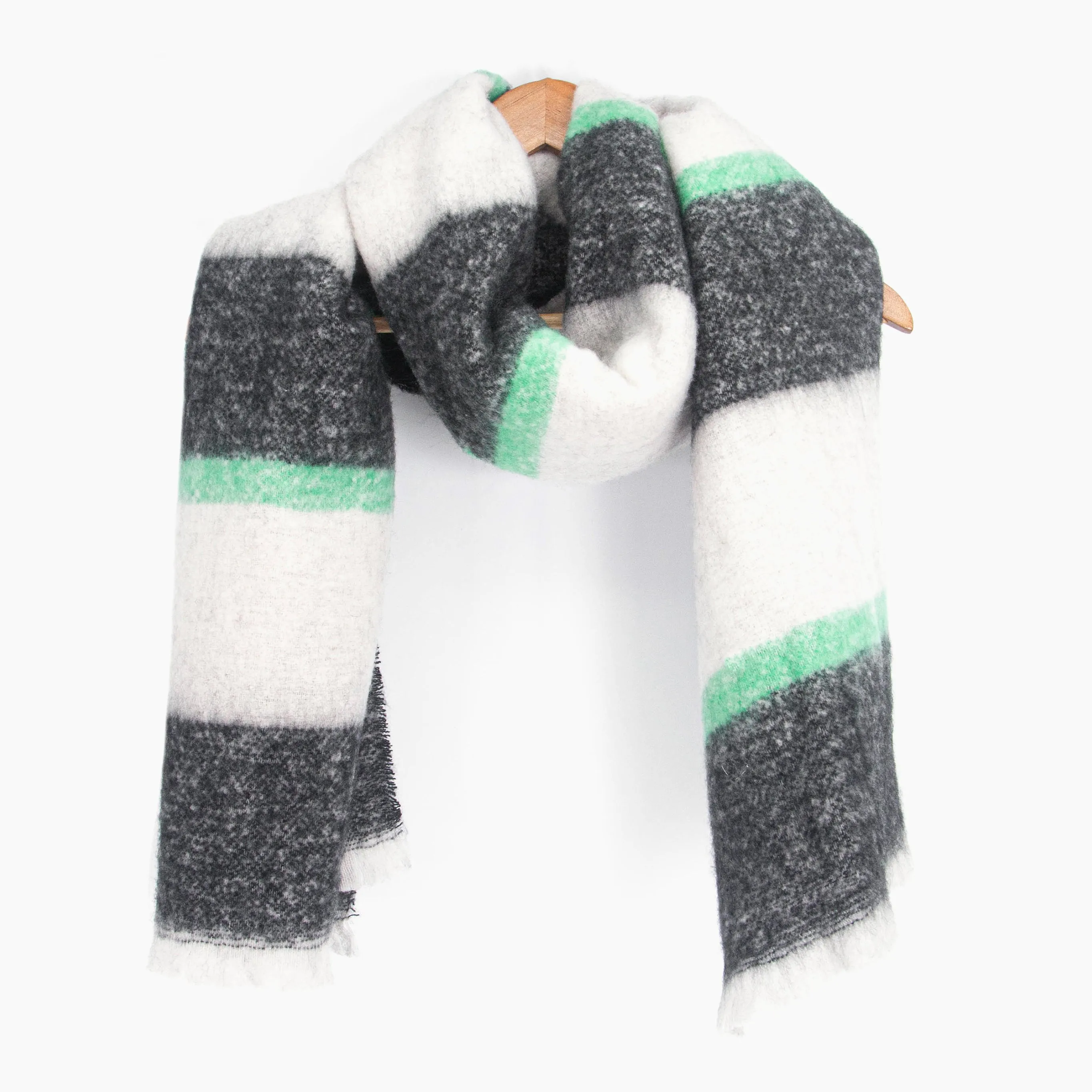 Zola Midweight scarf - Black/Mint, Block Stripe